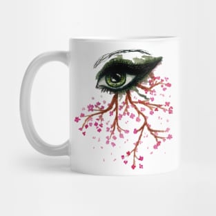 Painted sakura and green eye Mug